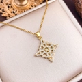 Gold plated Celtic knot necklace with a starburst pendant paved in sparkling zircons - Gold Circle Star Style (XL3847)