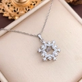 Silver snowflake pendant necklace with pavé diamonds and floating center stone - Moving Snowflake (XL247) / Silver