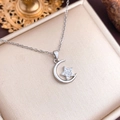 Silver crescent moon and star pendant necklace with cubic zirconia on a satin box - Moon and Star (XL1864) / Silver