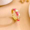 Pink and white enamel checkered adjustable gold ring with minimalist diamond pattern - Pink And White Checkered (JZ748)