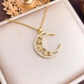 Golden crescent moon necklace with zircon stones and snowflakes on beige satin - Hollow Moon Snowflake (XL1912) / Gold