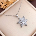 Silver snowflake necklace with zircon and pearls in a velvet box for women - Rotatable Snowflake (XL986) / Silver