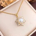 Golden titanium steel necklace with a pearl sunflower pendant in a beige jewelry box - Big Pearl Snowflake (XL1201) / Gold