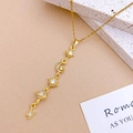 Golden titanium steel multi-pendant necklace with sun moon and star celestial charms - Sun Moon Star Necklace Gold (XL5092)