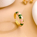 Adjustable golden ring featuring pink and green enamel diamond patterns - Pink And Green Checkered (JZ748)