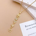 Gold titanium steel tassel necklace with crystal charms of owl, star, and heart - Owl Heart Star Necklace Gold (XL5093)