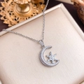 Silver celestial crescent moon and star pendant necklace with cubic zirconia pave - Moon Starfish (XL2039) / Silver