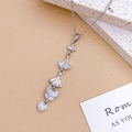 Silver titanium necklace with tassel star and heart pendants featuring sparkling zircons - Ginkgo Leaf Butterfly Necklace Silver (XL5116)