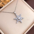Silver snowflake necklace featuring a central pearl and sparkling white zircon stones - Small Pearl Snowflake (XL2752) / Silver