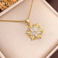 Elegant gold snowflake pendant necklace featuring marquise crystal stones on a thin chain - Standard Snowflake (XL2804) / Gold