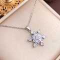 Silver snowflake pendant necklace with cubic zirconia on champagne velvet box - Six-Petal Flower Snowflake (XL2885) / Silver