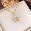 Golden moon and heart pendant necklace with shimmering cubic zirconia on a gold chain - Moon Heart Star (XL2128) / Gold