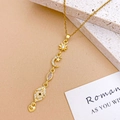 Golden multi-layer titanium necklace with sun, moon, and star charms in a vintage design - Moon Star Necklace Gold (XL5125)