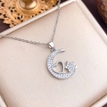 Silver crescent moon necklace with hollow heart and star pendant set in velvet gift box - Moon Heart Star (XL2128) / Silver