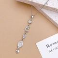 Silver-toned titanium steel necklace featuring sun, moon, and star charms with diamond accents - Moon Star Necklace Silver (XL5125)