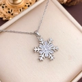 Titanium steel snowflake pendant necklace with cubic zirconia in silver finish - Small Snowflake (XL2992) / Silver