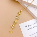 Gold titanium steel tassel necklace with star and snowflake pendants encrusted with zircons - Snowflake Star Necklace Gold (XL5127)