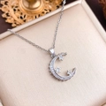 Silver crescent moon necklace with small stars and zircons on champagne box - Moon and Star (XL2227) / Silver