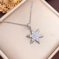 Silver snowflake pearl pendant necklace with sparkling crystals on an O-shaped chain - Classic Snowflake (XL3398) / Silver