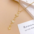 Golden titanium steel necklace featuring sun moon and star pendants with white zircon stones - Star Moon Necklace Gold (XL5136)