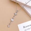Silver titanium steel tassel necklace featuring sun, moon, and star charms with zircons - Star Moon Necklace Silver (XL5136)