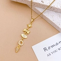 Golden titanium steel necklace with layered star, bow, and sparkling eye pendants - Star Bow Necklace Gold (XL5150)