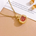 18K gold plated pomegranate necklace featuring vibrant red zircon seeds on O-chain - Pomegranate Necklace (XL5500) / Gold