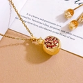 18K gold plated pomegranate necklace with red zircon seeds on fine link chain - Chubby Pomegranate Necklace (XL5580) / Gold