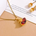 Elegant gold pomegranate necklace with red zircon stones on a refined vintage card - Heart Pomegranate Necklace (XL5600) / Gold