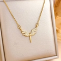 Gold angel wing pendant necklace with micro-pave zircons and delicate link chain - Small Angel (XL1546) / Gold