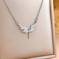 Silver angel wing necklace with micro-pave cubic zirconia and conical pendant - Small Angel (XL1546) / Silver