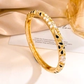 Golden enamel flower bangle with black and white petals and crystal rhinestones - Gold Black White
