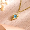 Elegante gouden blad hanger ketting met blauwe edelsteen en fijne micro-pave kristallen - Goud & Blauw