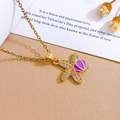 Starfish necklace in gold finish with purple heart center and sparkling zircon stones - Gold Small / Purple Starfish Shell (XL4384)