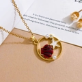 Golden starfish pendant necklace with deep red shell and pearl details for women - Gold / Red Shell (XL4822)