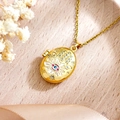 Golden oval locket necklace with Evil Eye enamel design and sparkling zircon stones - Hamsa Hand Evil Eye White (XL5002)