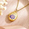 Golden oval locket necklace with Hamsa hand and purple evil eye enamel pendant - Hamsa Hand Evil Eye Purple (XL5002)