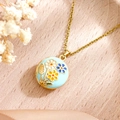 Golden evil eye photo locket necklace with light blue enamel and floral design - Daisy Light Blue Round (XL5023)
