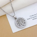 Silver Tree of Life necklace with micro-pave cubic zirconia on a delicate link chain - Round Tree of Life Silver (XL1745)