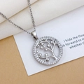 Silver Tree of Life necklace with heart leaves and zircon stones on a fine O-chain link - Round Tree of Hope Silver (XL1937)
