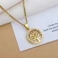 Golden Tree of Life necklace with sparkling cubic zirconia on a classic link chain - Round Tree Necklace Gold (XL1987)