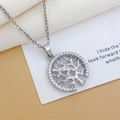Silver tree of life necklace with a peace dove and pavé cubic zirconia round pendant - Round Big Tree Silver (XL2043)