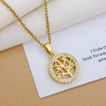 Golden Tree of Life necklace featuring micro-paved cubic zirconia in a circular cutout - Round Sapling Gold (XL2045)