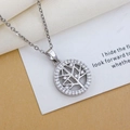 Silver tree of life pendant necklace with micro-pave zircons and delicate chain - Round Sapling Silver (XL2045)