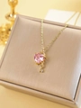 Detail of pink heart crystal necklace with gold key pendant on champagne jewelry box - Heart Lock Key Pink Zirconia Necklace (XL1812)