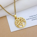Elegant gold Tree of Life necklace with sparkling cubic zirconia on a dainty O-chain - Round Fruit Tree Gold (XL2130)