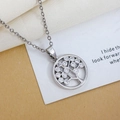 Silver Tree of Life necklace featuring micro-pave cubic zirconia in a circular pendant - Round Fruit Tree Silver (XL2130)