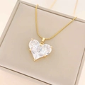 Golden titanium snake chain necklace with a large heart-shaped sparkling zircon pendant - White Zirconia - Large (XL1954) / Gold