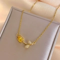 Golden tulip necklace with yellow teardrop gemstone and sparkling zircon accents - Necklace / Yellow Tulip Necklace Gold