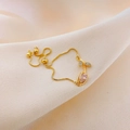 Golden tulip charm bracelet with pink crystal and adjustable sliding chain for women - Pink Tulip Bracelet Gold
